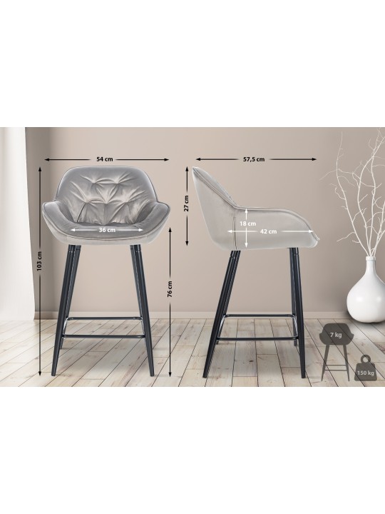 Banqueta alta Gibson 76 veludo, cinza Banqueta alta Gibson 76 veludo, cinza