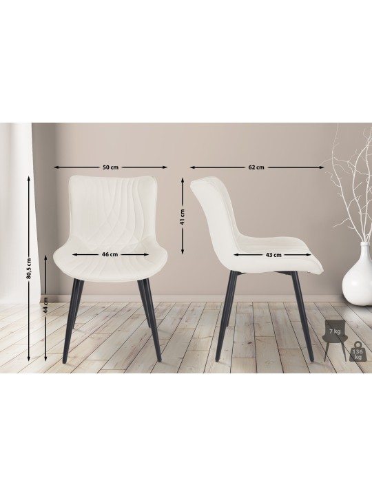 Conjunto de 2 cadeiras de veludo Brady, creme