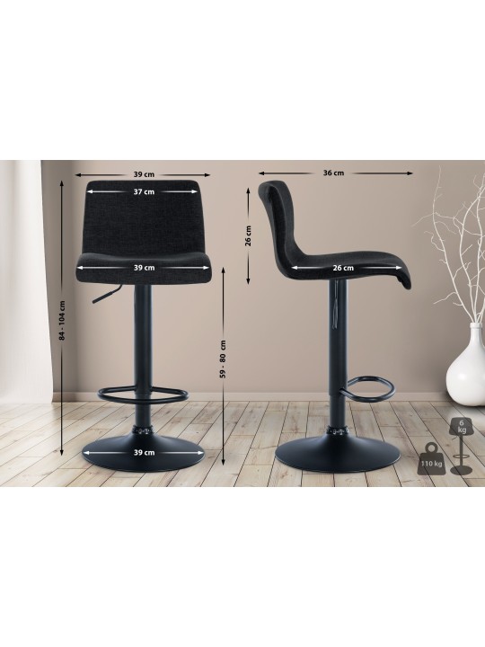 Banqueta alta tecido Branford, preto Banqueta alta tecido Branford, preto