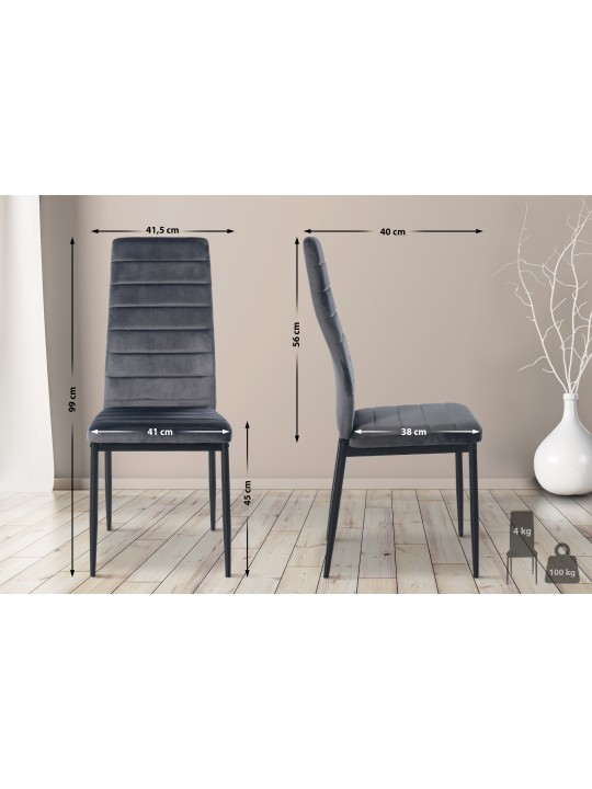 Cadeira da sala de jantar em veludo Mayfair, cinza