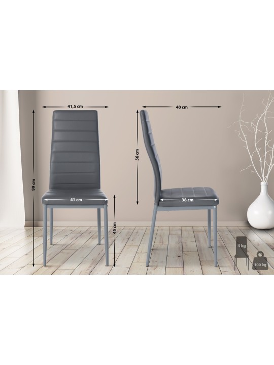 Conjunto de 6 cadeiras de jantar em couro sintético Mayfair, cinza