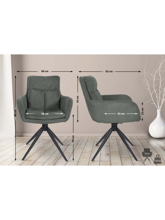 Cadeira de jantar Vilas em tecido, cinza