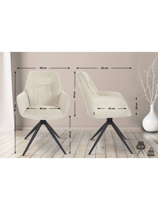 Cadeira de jantar Jules tecido, creme