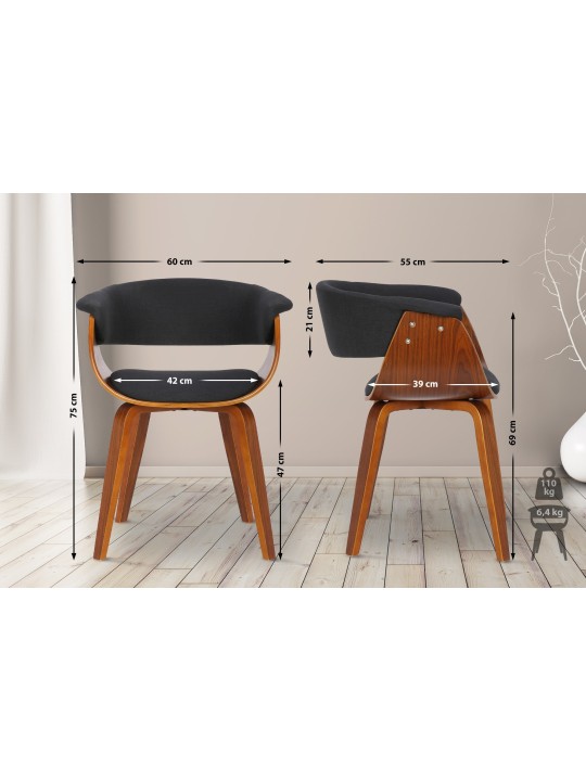 Conjunto de 2 cadeiras tecido Bruce, nogueira/preto