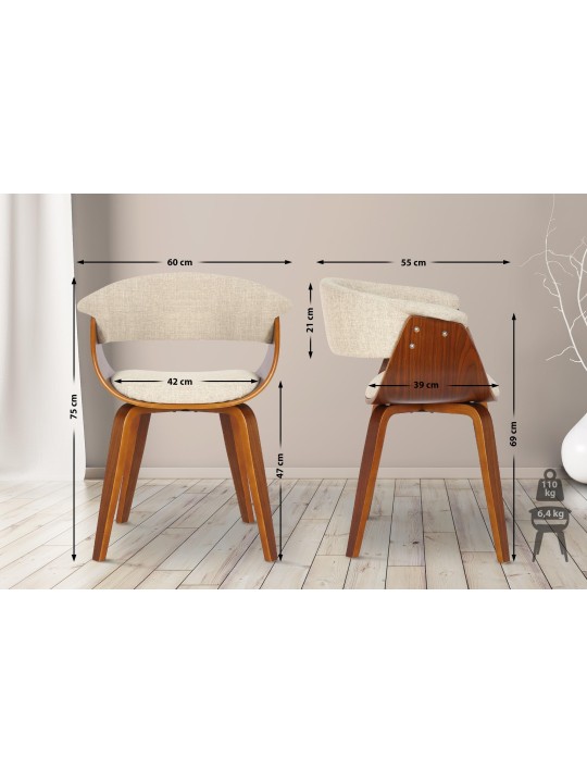 Conjunto de 2 cadeiras tecido Bruce, nogueira/creme