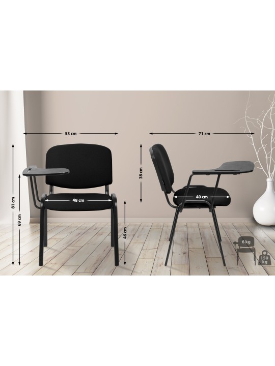 Cadeira Ken XL com mesa dobrável em tecido, preto