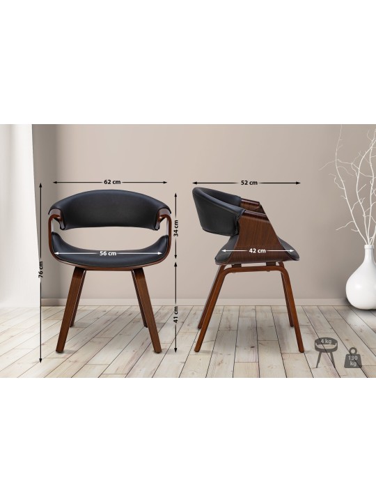 Cadeira de jantar Foley em couro sintético, nogueira/preto