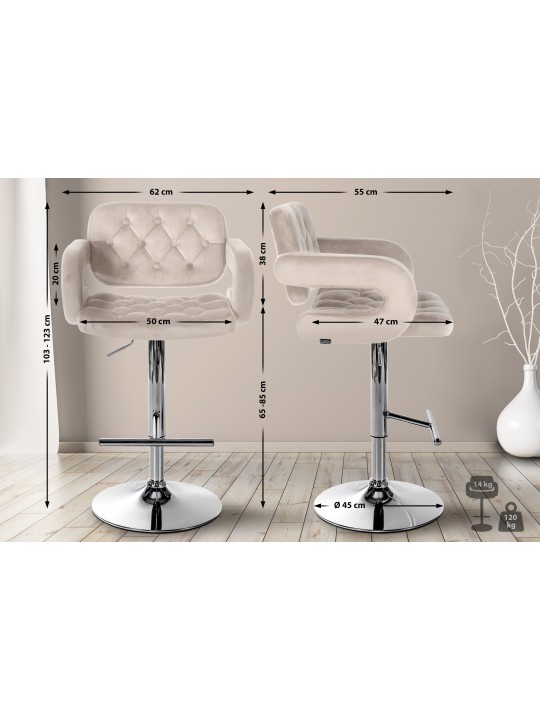 Banqueta alta Dublin veludo cromado, creme