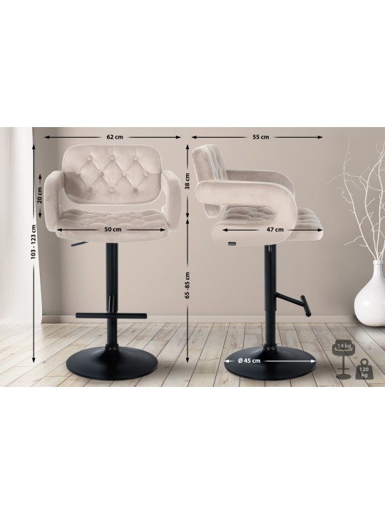 Banqueta alta veludo Dublin, creme