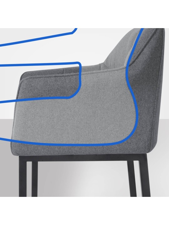 Banqueta alta Damaso B em feltro com estrutura de 4 pés, cinza