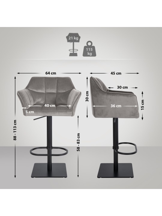 Banqueta alta Damaso B veludo, cinza