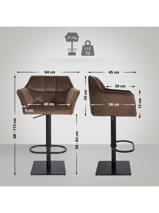 Banqueta alta Damaso B veludo, castanho