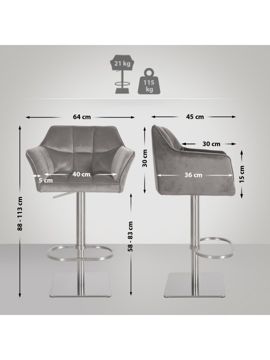 Banqueta alta Damaso E veludo, cinza