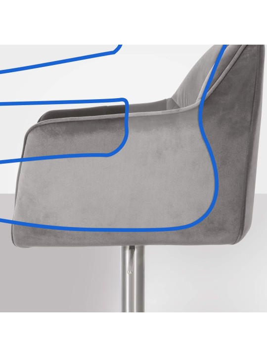 Banqueta alta Damaso E veludo, cinza