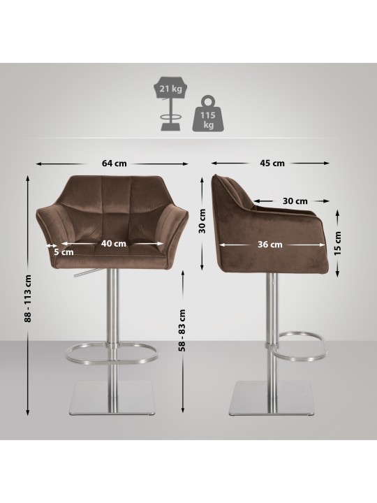 Banqueta alta Damaso E veludo, castanho