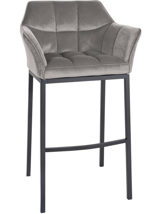 Banco alto Damaso B em veludo com estrutura de 4 pés, cinza