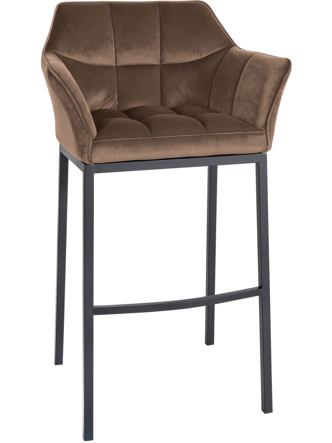 Banco alto Damaso B em veludo com estrutura de 4 pés, castanho