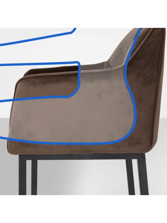 Banco alto Damaso B em veludo com estrutura de 4 pés, castanho