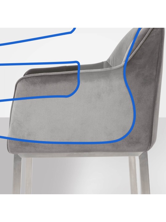 Banqueta alta Damaso E veludo com estrutura de 4 pés, cinza Banqueta alta Damaso E veludo com estrutura de 4 pés, cinza