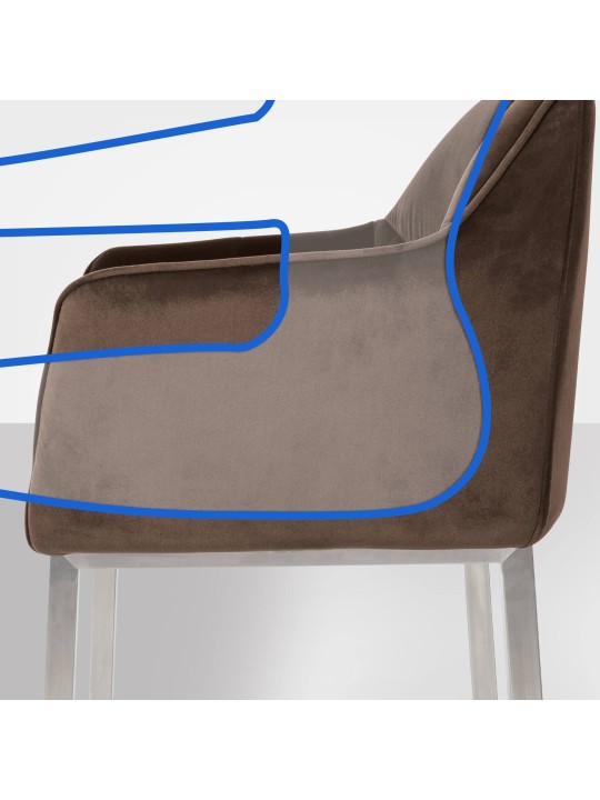 Banqueta alta Damaso E veludo com estrutura de 4 pés, castanho Banqueta alta Damaso E veludo com estrutura de 4 pés, castanho