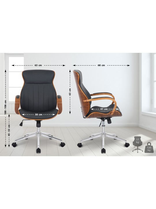 Cadeira de escritório Melilla em pele sintética, nogueira/preto