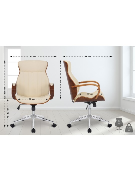 Cadeira de escritório Melilla em pele sintética, nogueira/creme