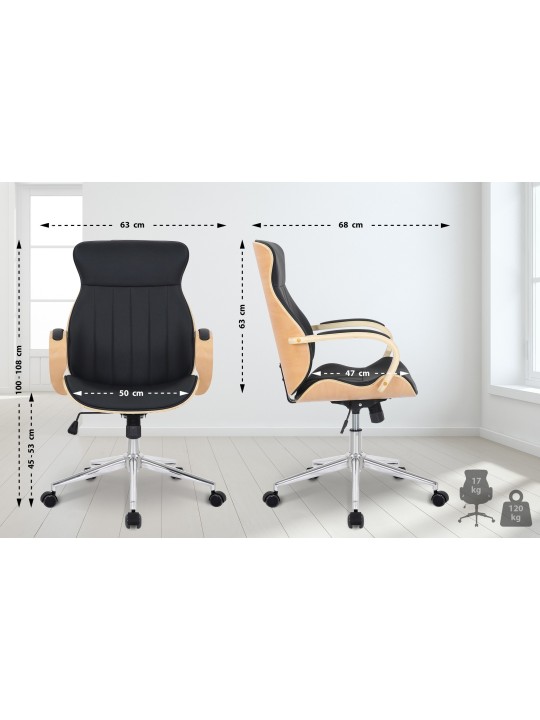 Cadeira de escritório Melilla em pele sintética, natural/preto