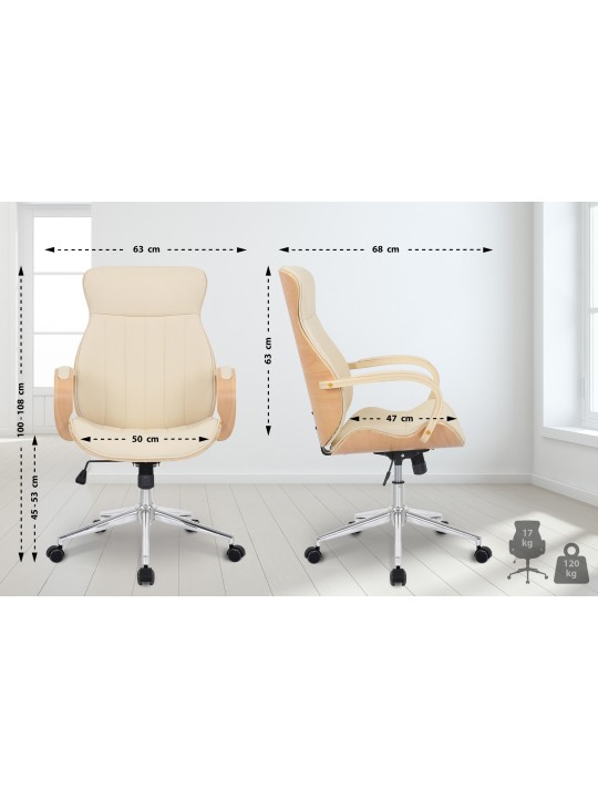 Cadeira de escritório Melilla em pele sintética, natural/creme
