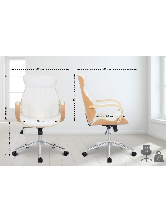 Cadeira de escritório Melilla em pele sintética, natural/branco