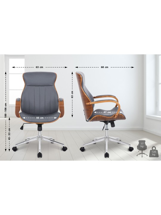 Cadeira de escritório Melilla em pele sintética, nogueira/cinza