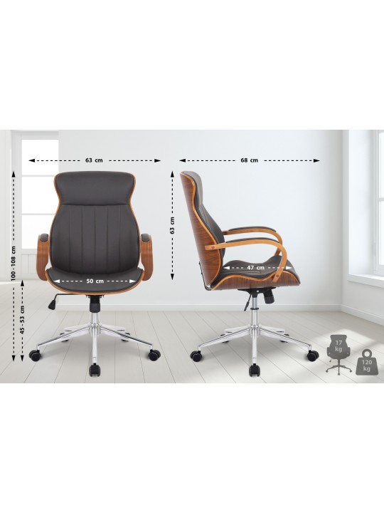Cadeira de escritório Melilla em pele sintética, nogueira/castanho