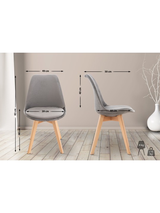 Conjunto de 4 cadeiras Linares veludo, cinza