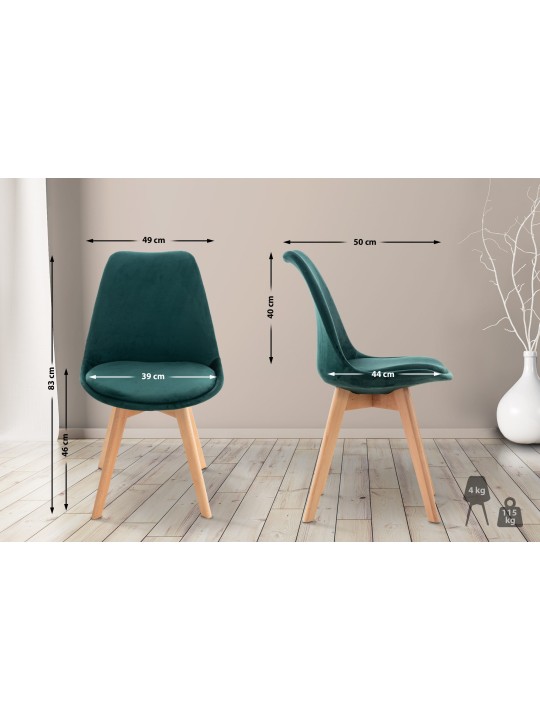 Conjunto de 4 cadeiras Linares veludo, verde
