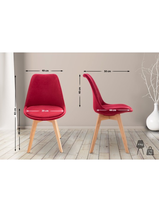 Conjunto de 4 cadeiras Linares veludo, vermelho