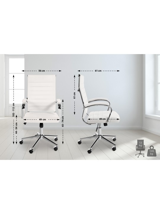 Cadeira de escritório Mollis em pele genuína, branco