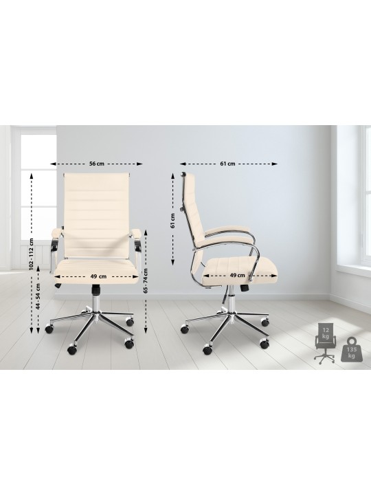 Cadeira de escritório Mollis em pele genuína, creme
