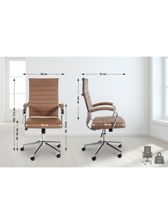 Cadeira de escritório Mollis em pele genuína, castanho claro