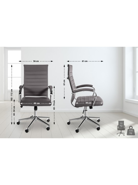 Cadeira de escritório Mollis em pele genuína, cinza