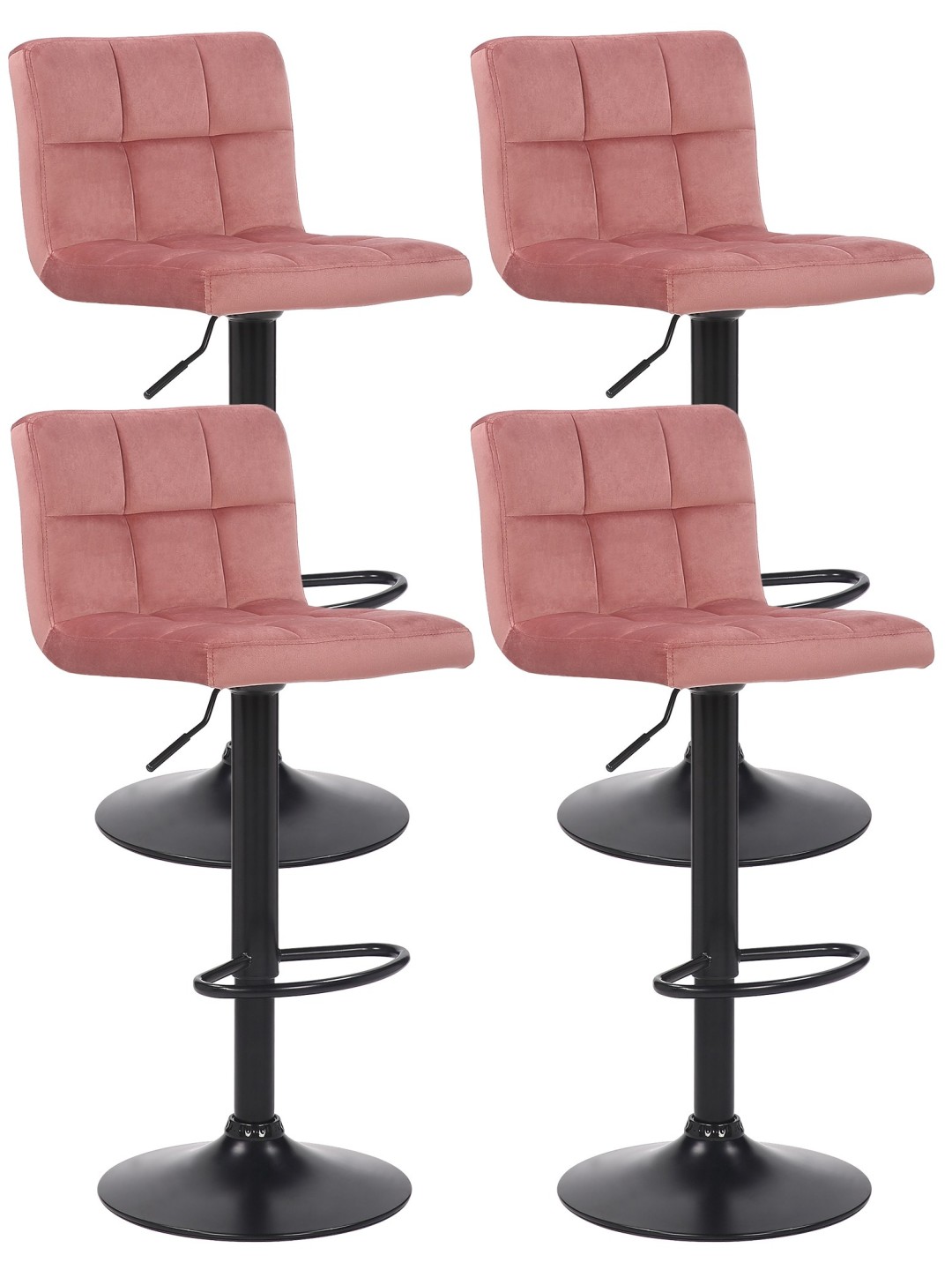 Conjunto de 4 bancos altos Feni veludo, rosa