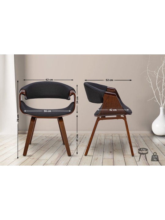 Conjunto de 2 cadeiras de jantar em tecido Foley, nogueira/preto
