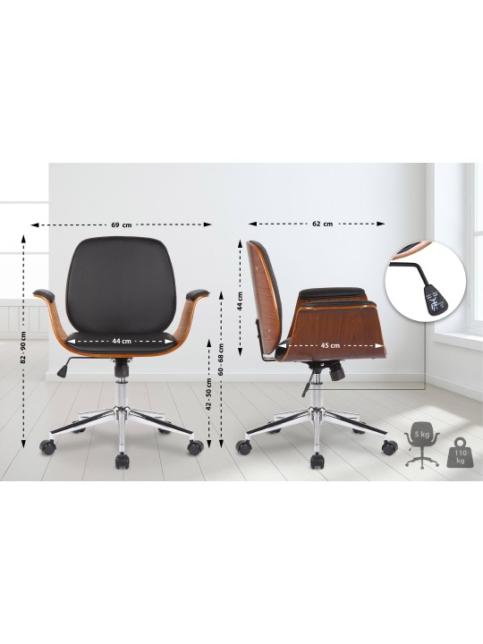 Cadeira de escritório de couro sintético Kemberg, nogueira/preto