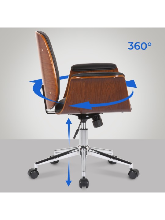 Cadeira de escritório de couro sintético Kemberg, nogueira/preto