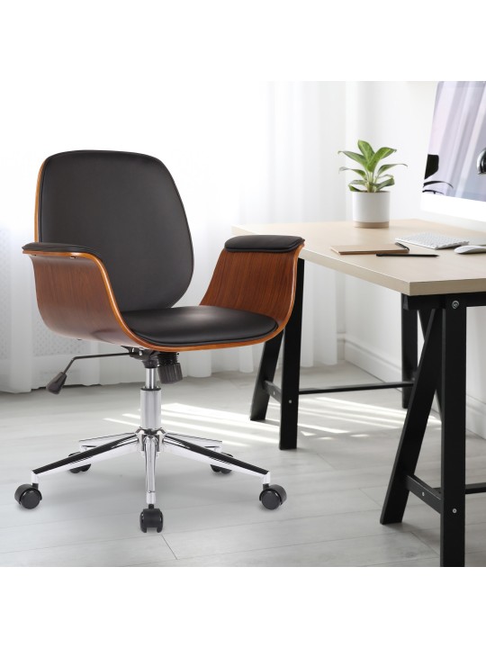 Cadeira de escritório de couro sintético Kemberg, nogueira/preto