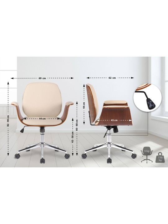 Cadeira de escritório de couro sintético Kemberg, nogueira/creme