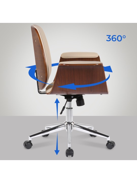 Cadeira de escritório de couro sintético Kemberg, nogueira/creme
