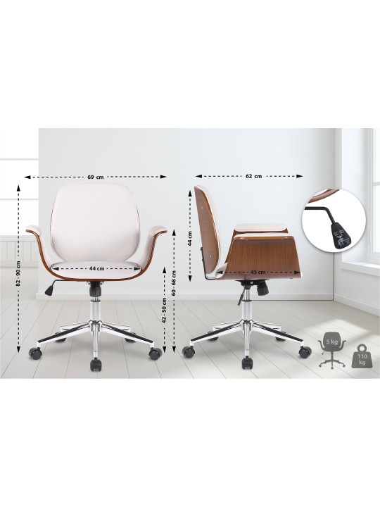 Cadeira de escritório de couro sintético Kemberg, nogueira/branco
