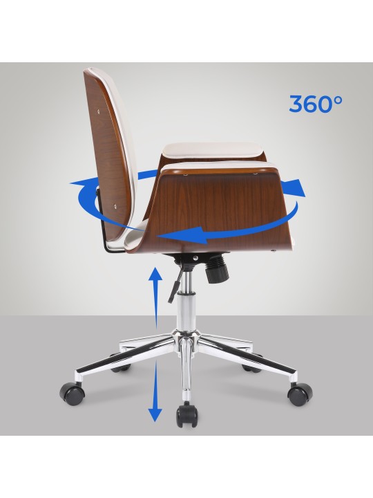 Cadeira de escritório de couro sintético Kemberg, nogueira/branco