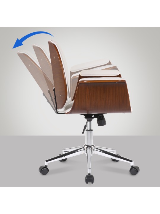 Cadeira de escritório de couro sintético Kemberg, nogueira/branco