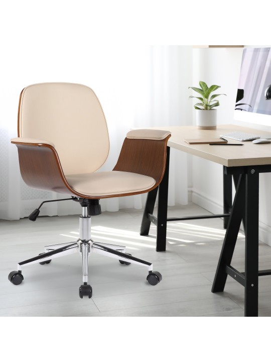 Cadeira de escritório de couro sintético Kemberg, nogueira/creme