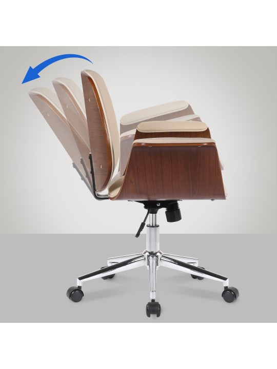 Cadeira de escritório de couro sintético Kemberg, nogueira/creme